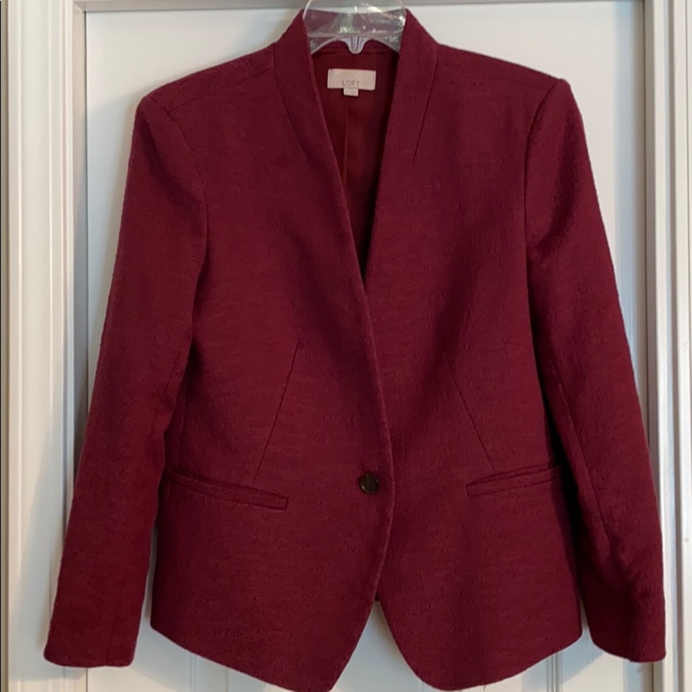 Loft 10 Red Textured No Collar Structured Blazer - image 2